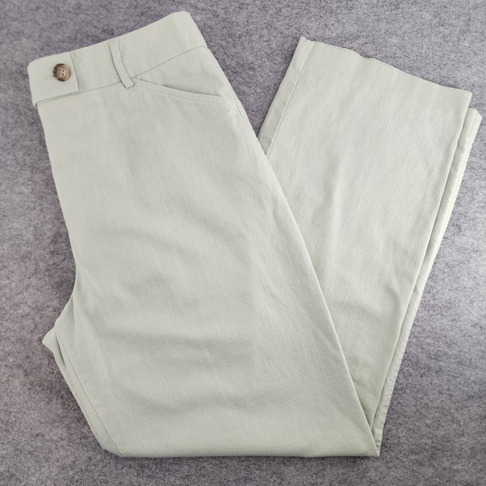 Christopher & Banks Womens 14 Sage Green Linen Blend Wrinkle Free Straight Pants